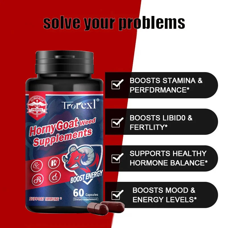 Natural Stamina Boost: Horny Goat Weed Supplement with Maca Root and Saw Palmetto