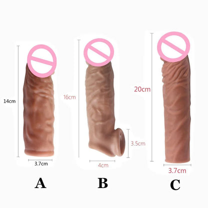 Realistic Penis Extension Cock Sleeve Reusable Silicone Penis Enlarger Delay Condoms for Adult Men Dildo Enhancer Sex Toys