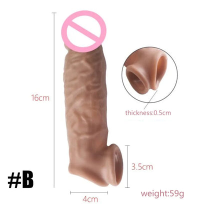 Realistic Penis Extension Cock Sleeve Reusable Silicone Penis Enlarger Delay Condoms for Adult Men Dildo Enhancer Sex Toys