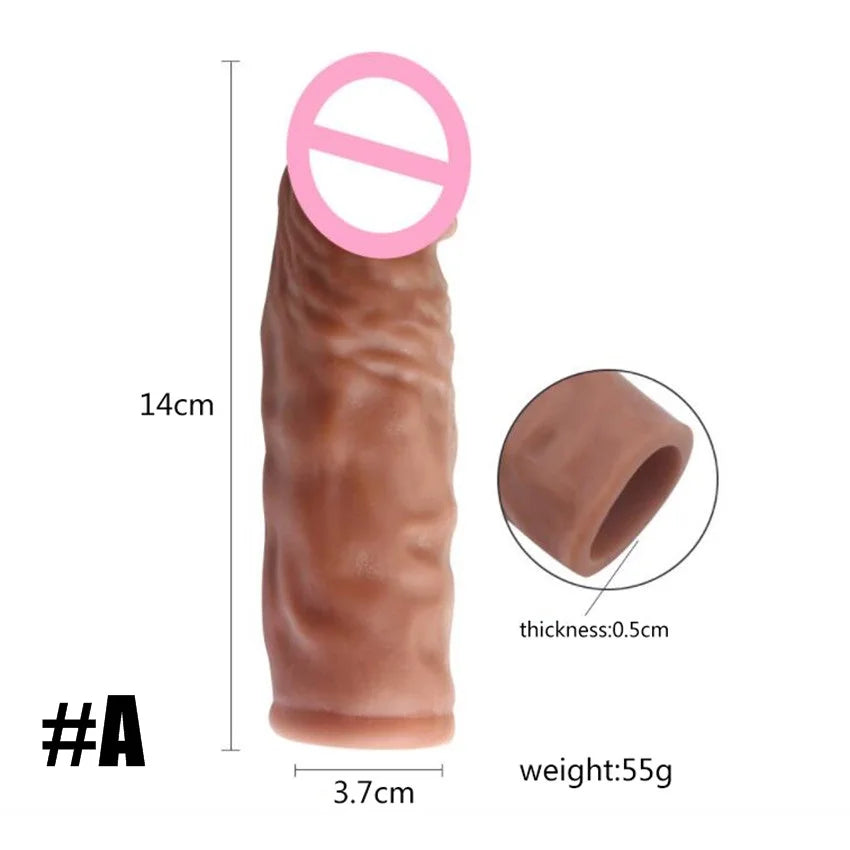 Realistic Penis Extension Cock Sleeve Reusable Silicone Penis Enlarger Delay Condoms for Adult Men Dildo Enhancer Sex Toys