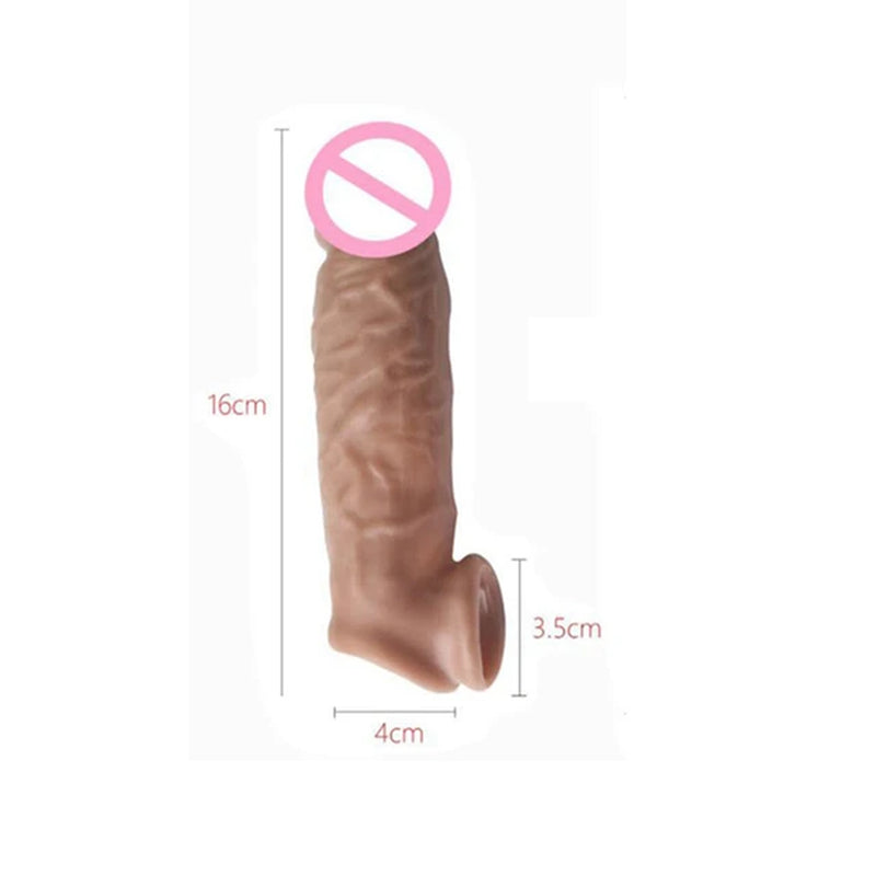 Realistic Penis Extension Cock Sleeve Reusable Silicone Penis Enlarger Delay Condoms for Adult Men Dildo Enhancer Sex Toys