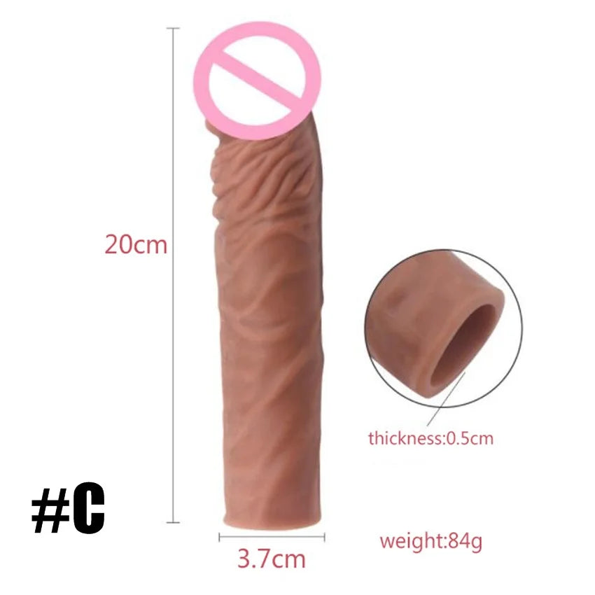 Realistic Penis Extension Cock Sleeve Reusable Silicone Penis Enlarger Delay Condoms for Adult Men Dildo Enhancer Sex Toys